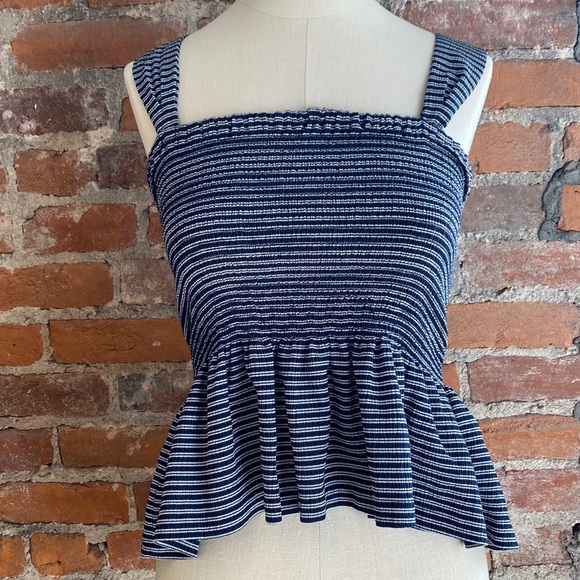 Madewell Texture and Thread Navy Stripped Crop Top - Picture 1 of 6
